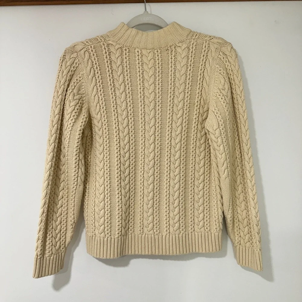 Hanna Andersson Kids Cable Knit Sweater Size 150 Cream Cotton Wool Quarter Zip